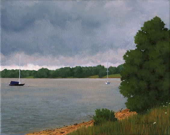 Boat's on the St. Mary's - Traditional Realism Painting by Paul Keysar