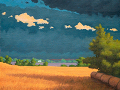Stored Hay Bales - Original Landscape painting by Paul Keysar