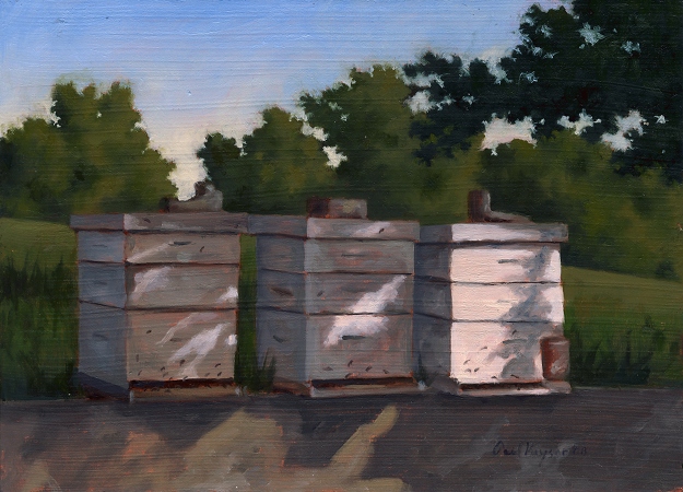 The Bee Hives - Traditional Realism Painting by Paul Keysar